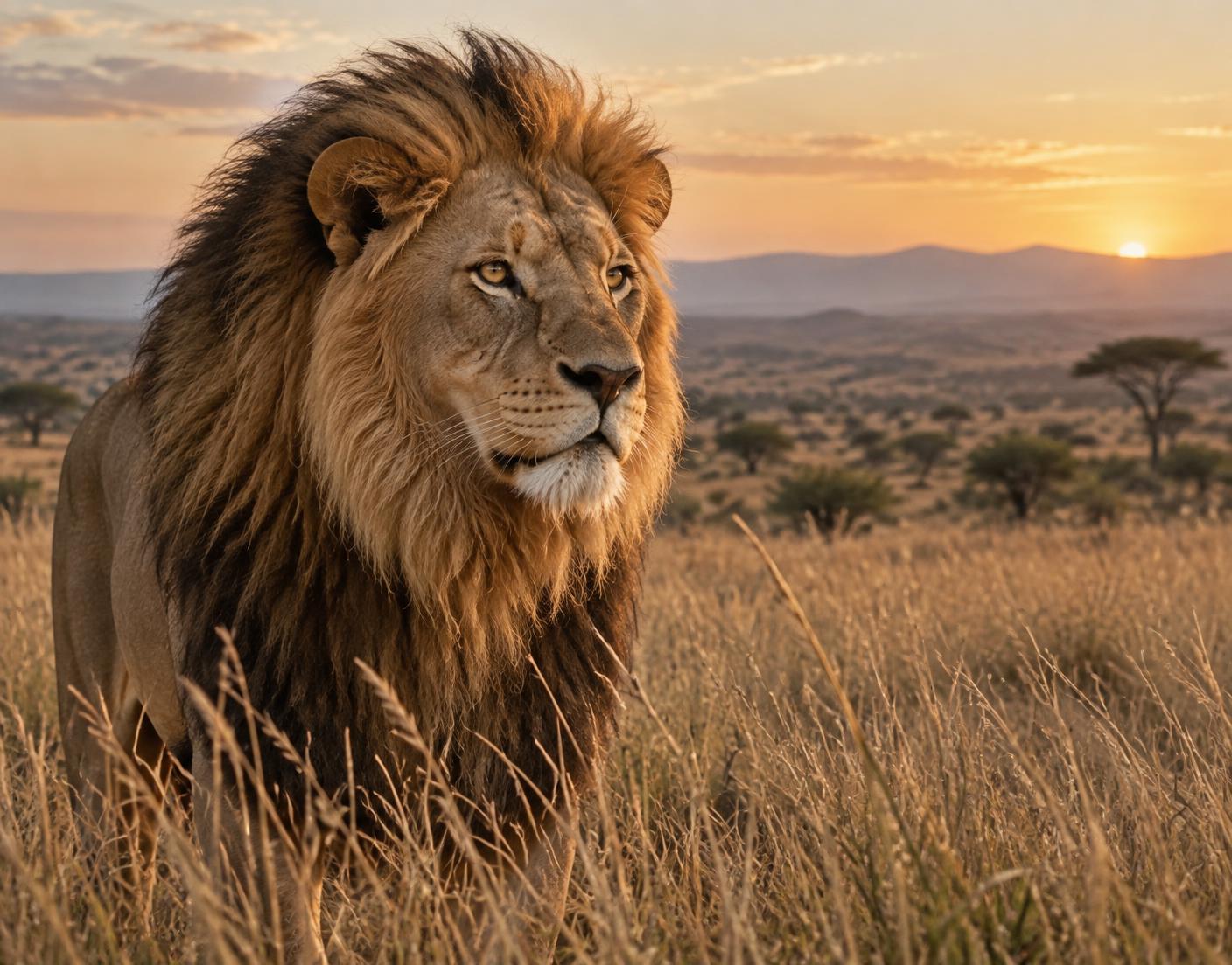 Lion on safari at dawn